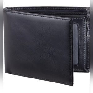 🩵⏭️NIB Black Genuine Leather RFID Blocking Bi-Fold Wallet